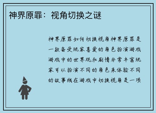 神界原罪：视角切换之谜